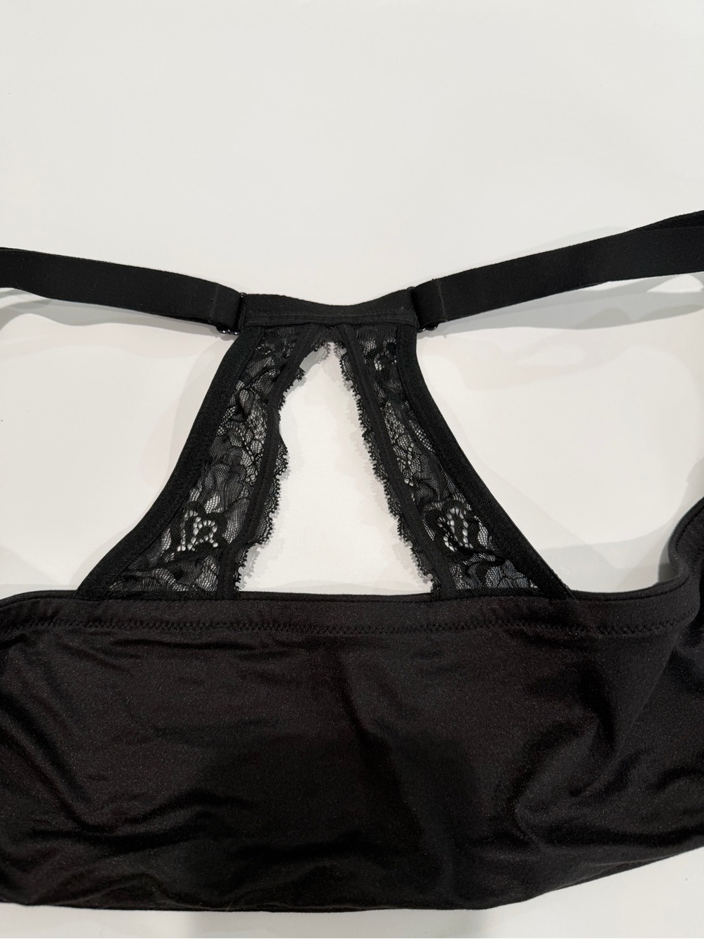 Cacique Lane Bryant Black Satin Lace Front Closure Racerback Women's Plus Bra - Picture 4 of 9